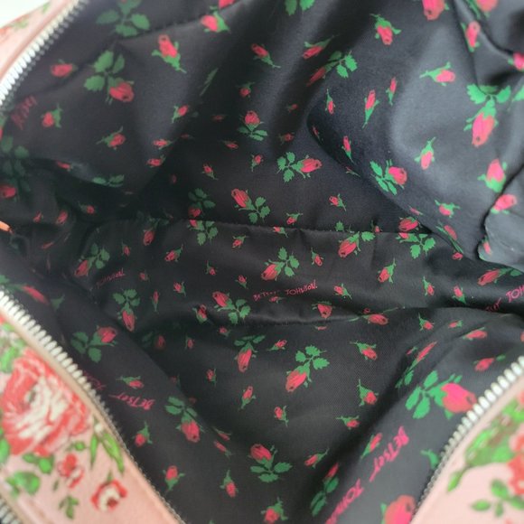 Betsey Johnson Large Double Zip Make Up Cosmetic Bag Pink Floral Red Roses - Picture 11 of 12